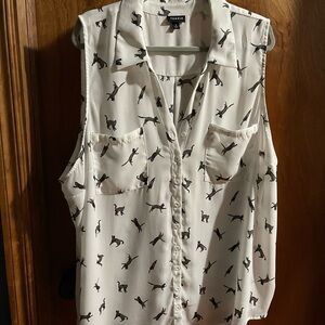 Torrid Black and White Sleeveless Button Down Shirt